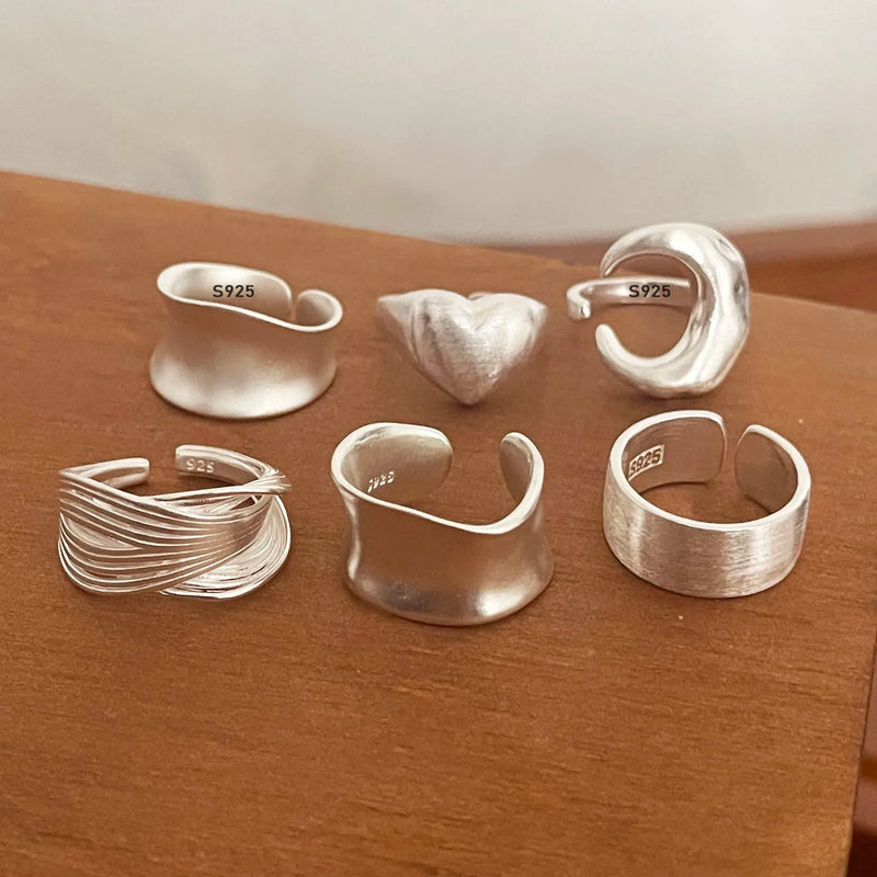 Minimalist Moon Phase Sterling Silver Ring Set