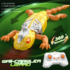 A yellow and silver remote control wall-crawling lizard toy demonstrating 360 rotation features.