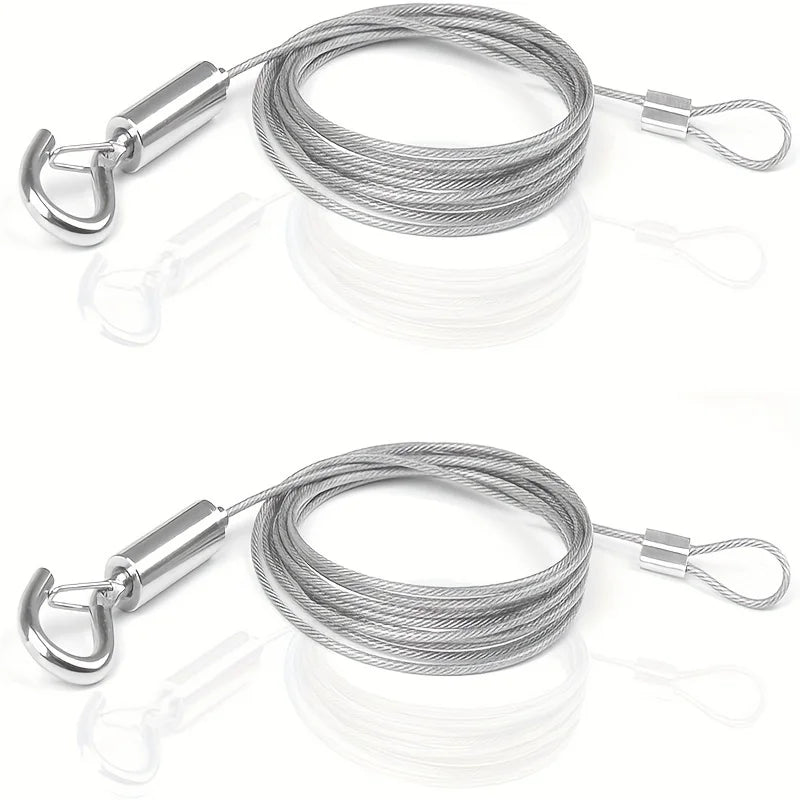 Adjustable stainless steel cable hanging kit with metal hooks and wire for frames and decor
