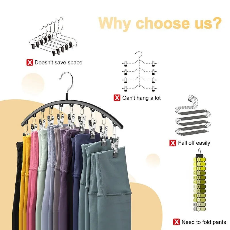 Curved Multi-Clip Hanger for Pants, Socks & Accessories