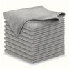 A stack of gray ultra-fine microfiber cleaning cloths.