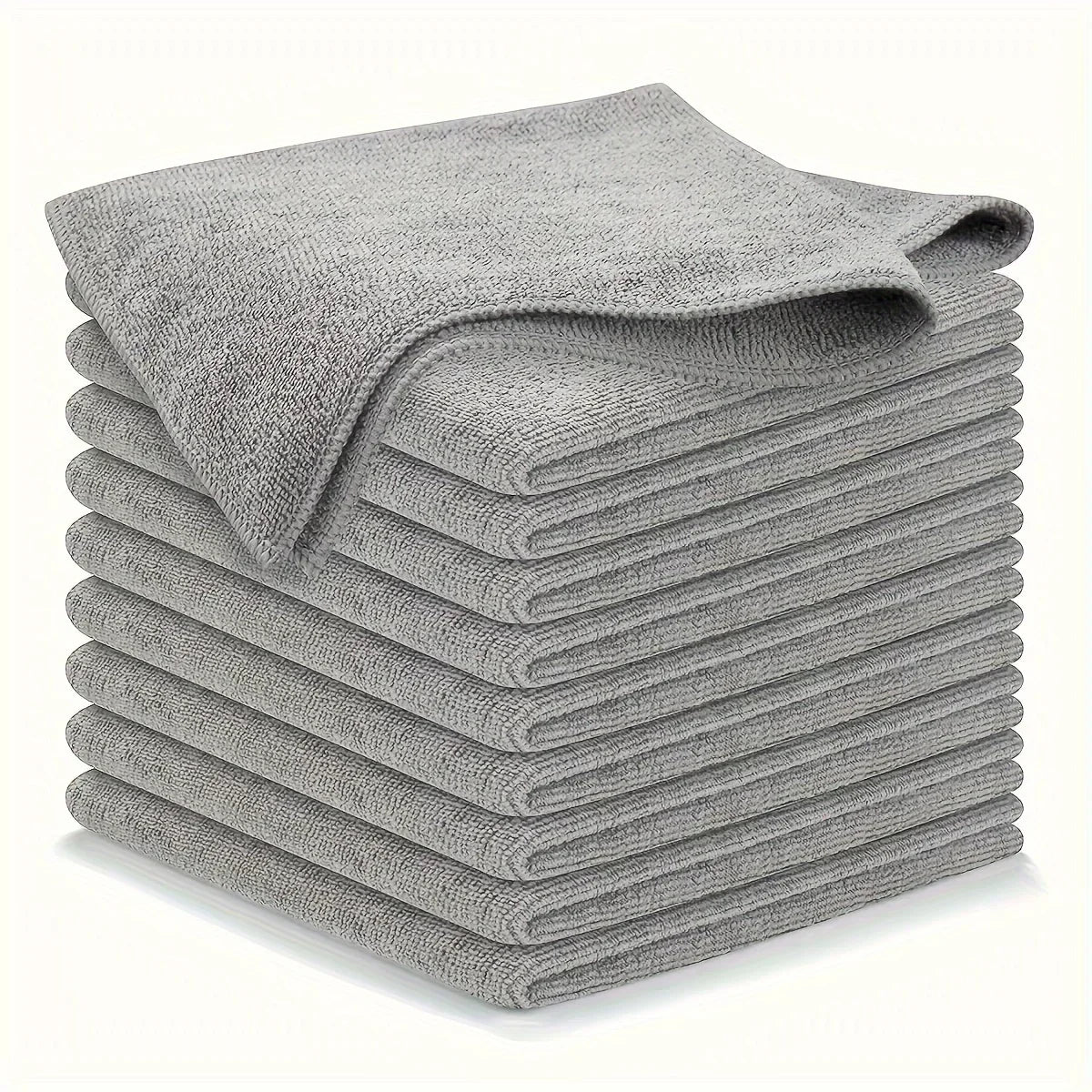 A stack of gray ultra-fine microfiber cleaning cloths.