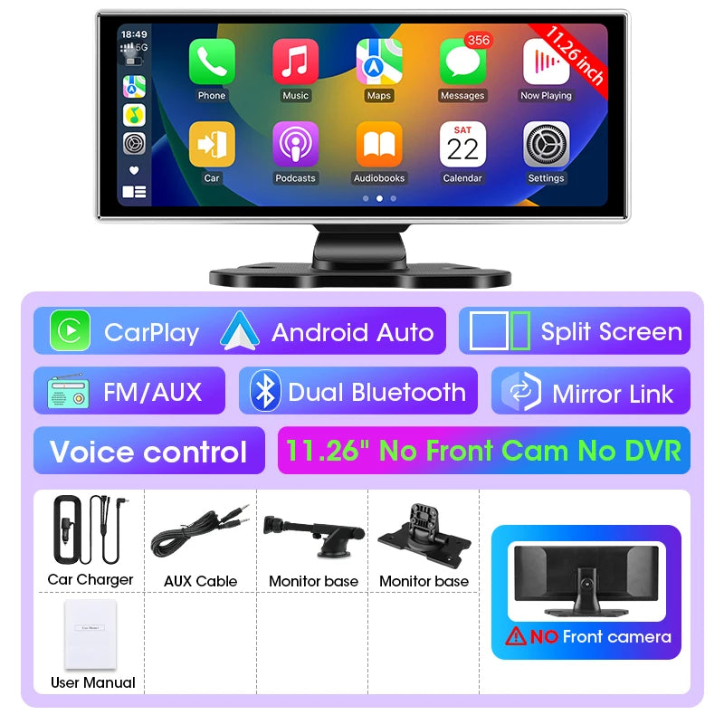 12-Inch Rearview Mirror Dash Cam with Wireless CarPlay & GPS
