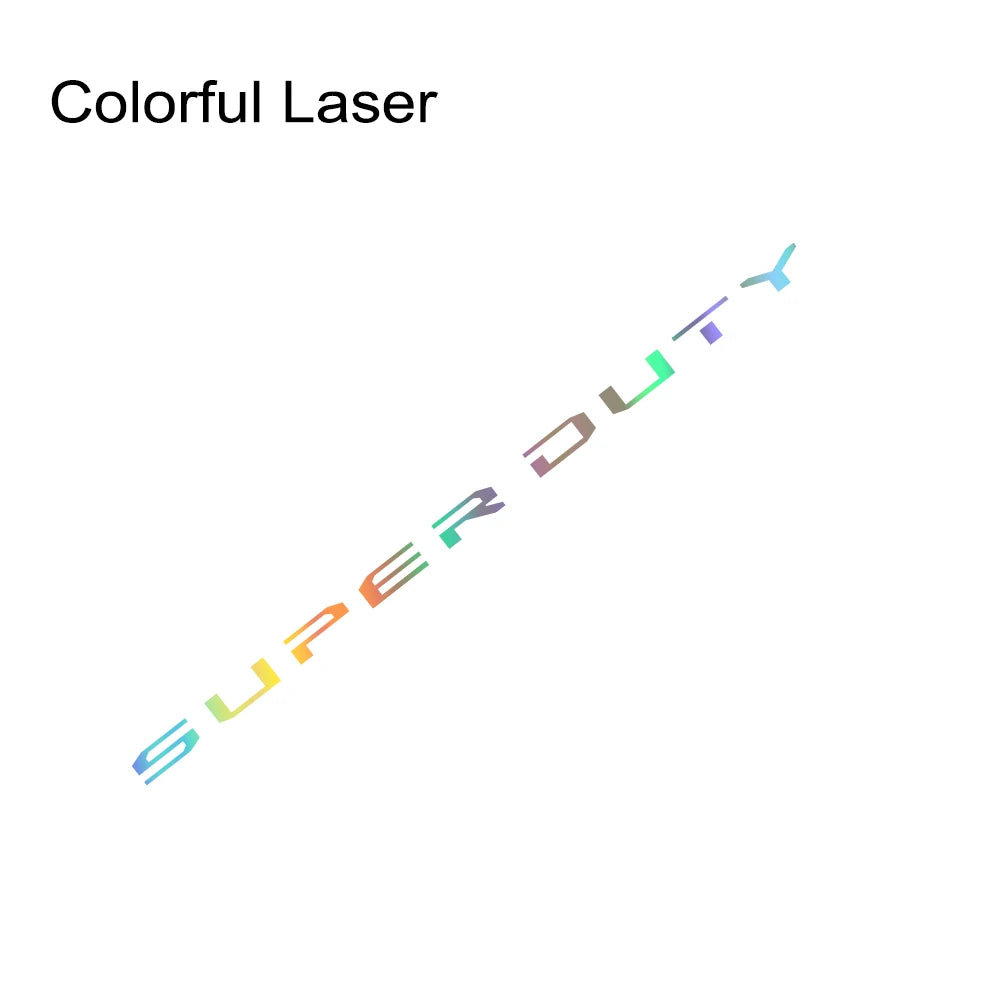 Colorful laser engraving or decal on a product, likely a tailgate insert for a Ford Super Duty truck.