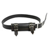 Black leather belt with a silver buckle and a black sword sheath for cosplay.