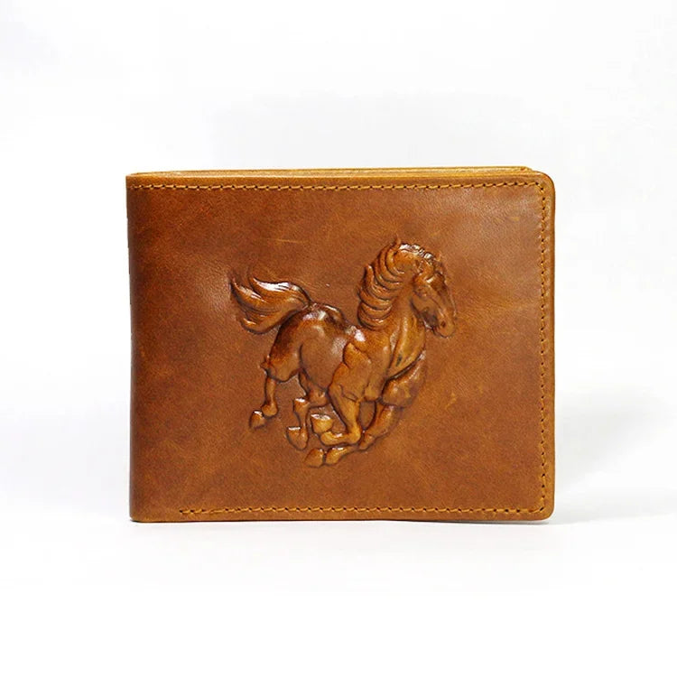 Portefeuille Bifold en Cuir de Vache Embossé Vintage