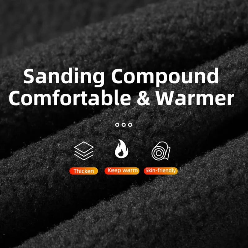 A black sanding compound product with text highlighting features like thickening, keeping warm, and being skin-friendly.
