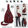 A maroon women's lightweight mini backpack shown with various carrying methods and a model wearing it.