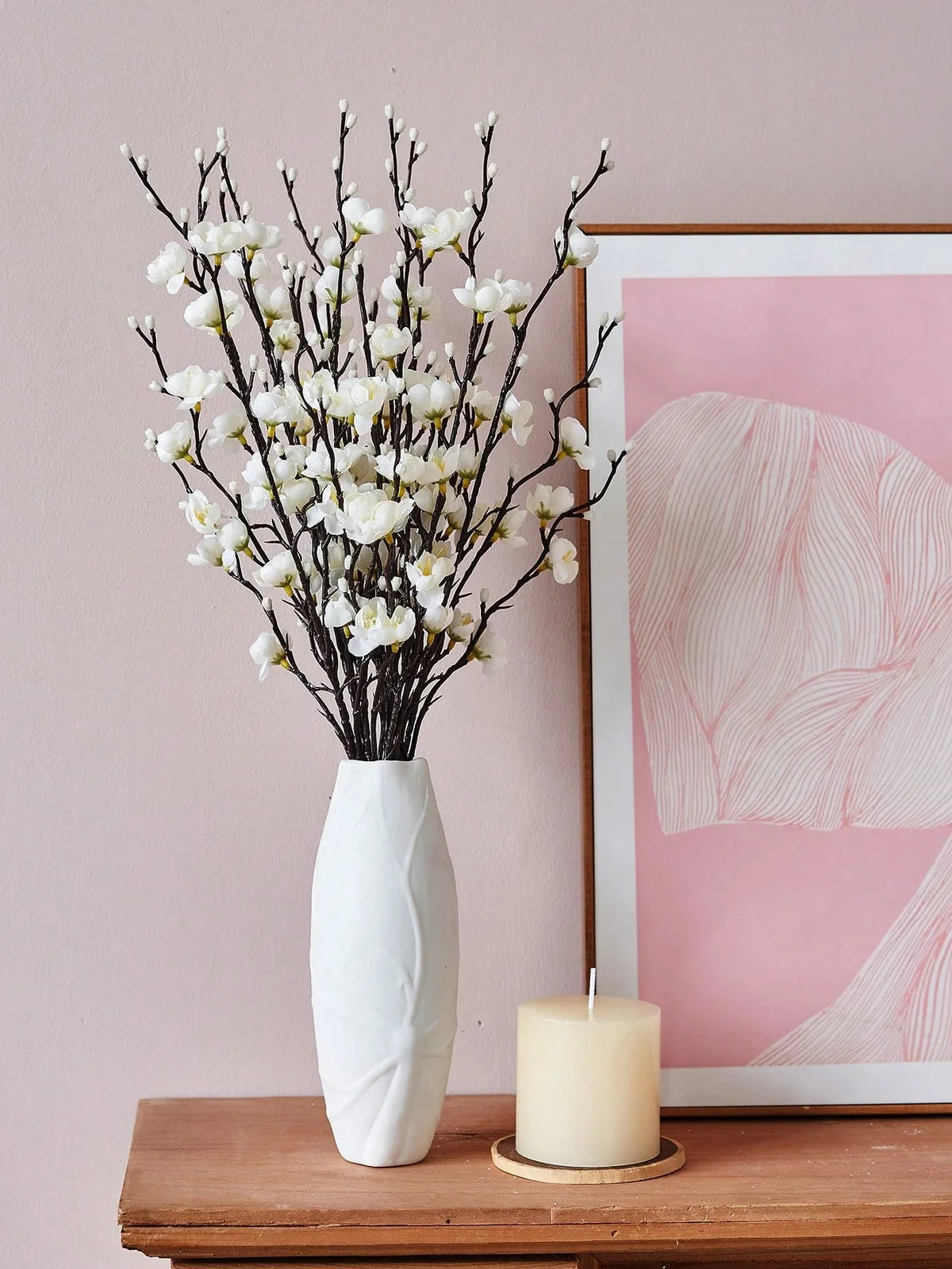 Artificial White Plum Blossom Branch for Chinese Home Décor