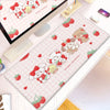 Pink kawaii cartoon gaming desk mat featuring cute bear and strawberry illustrations