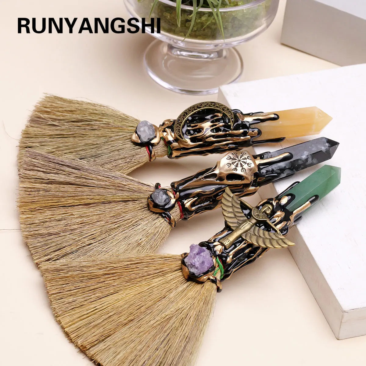 Natural Crystal Witch Broom for Cleansing and Feng Shui