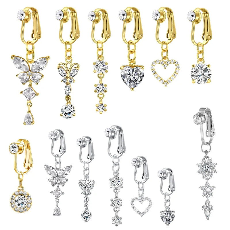 Schmetterling Clip-On Bauchnabelring mit rosa Zirkon
