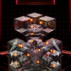 A magnetic cube puzzle with eight transparent sections showing internal magnets and a red glowing base.