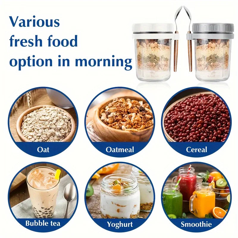Borosilicate Glass Overnight Oats Jar with Lid and Spoon
