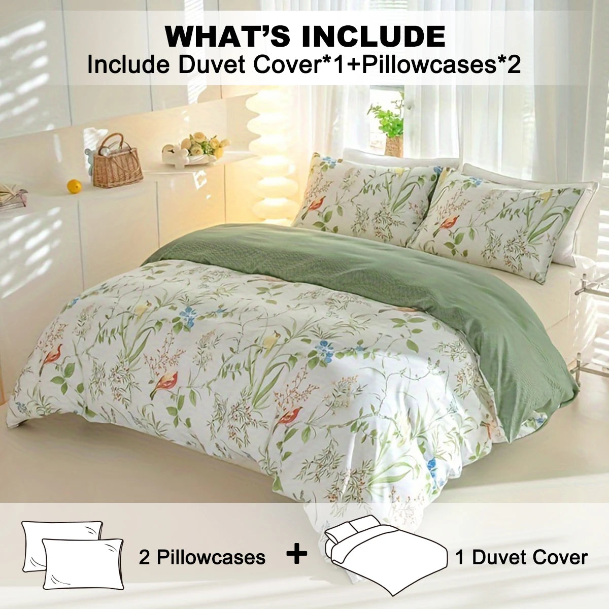 Botanical Leaf Print Duvet Cover Set with Pillowcases