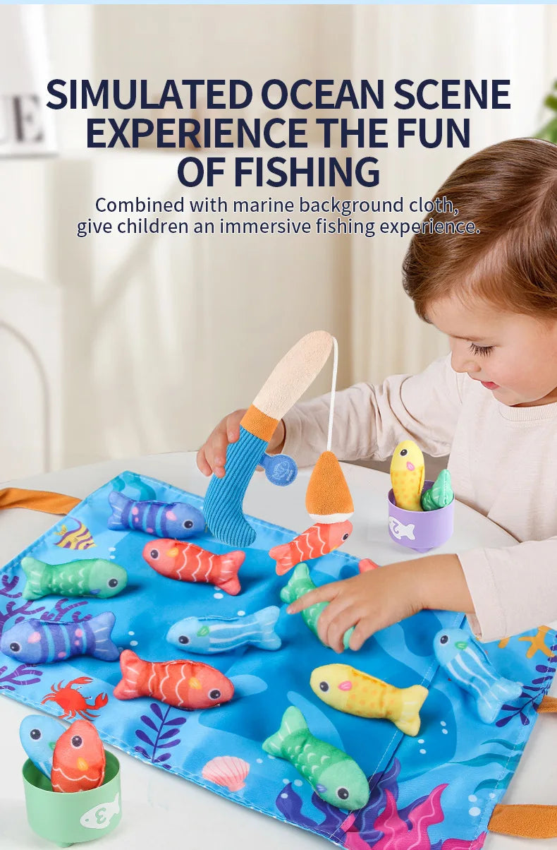 Montessori Cloth Fishing Game with Stacking Cups & Counting Set