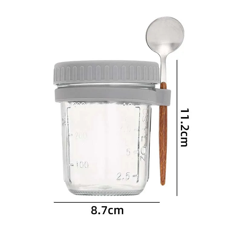 Glass Overnight Oats Container with Lid and Spoon