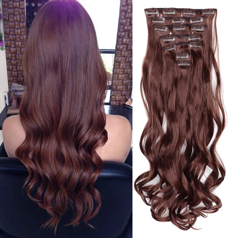 22-Inch Curly Wavy Clip-In Hair Extensions - 7 Piece Set