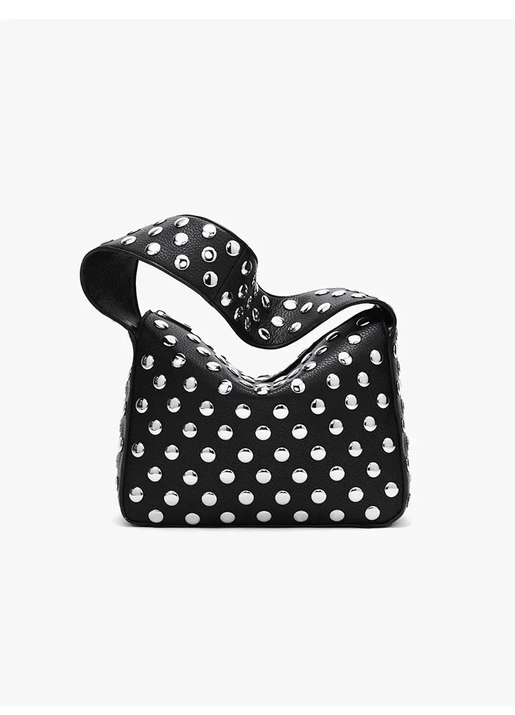 Black Rivet Shoulder Bag with Motorcycle Edge