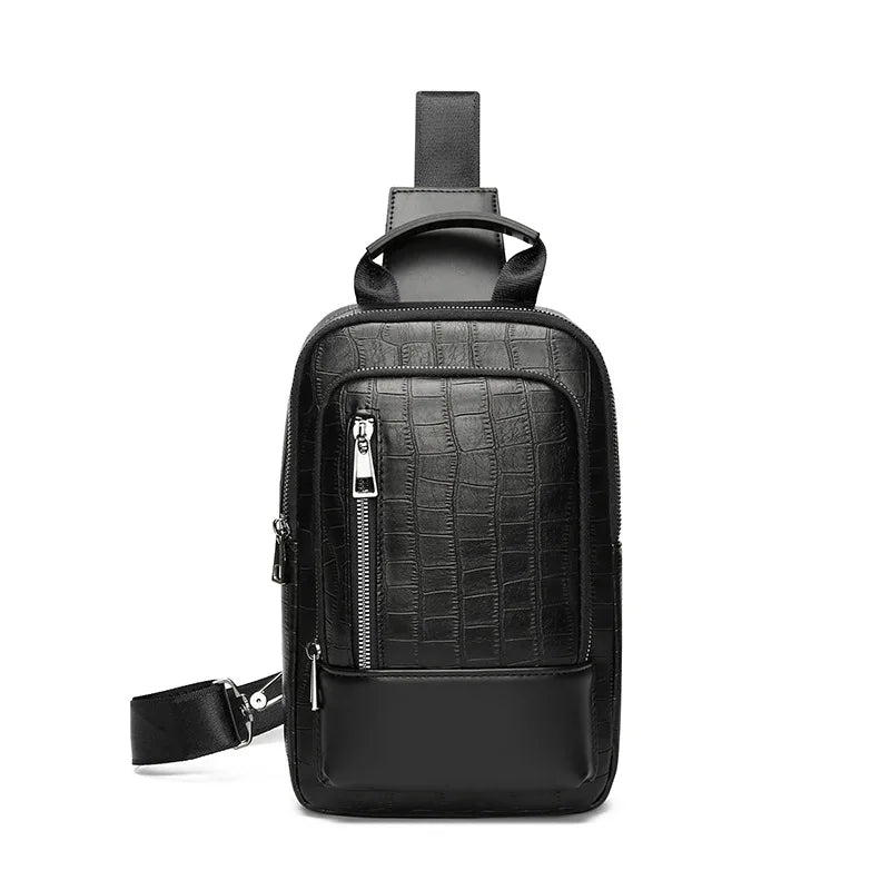 Men's Waterproof PU Leather Crossbody Bag with Geometric Pattern