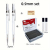 A set of 0.9mm leads and a soft eraser packaged in a box with two pens.