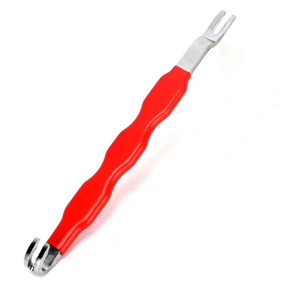 A red and silver automotive electrical terminal connector removal tool set.