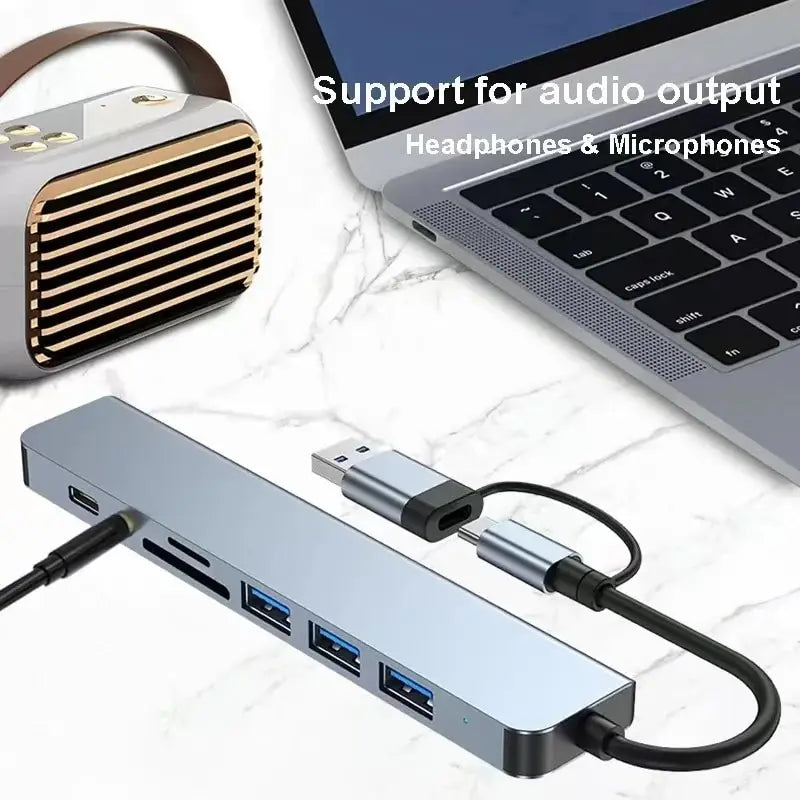 8-Port USB-C & USB-A Hub with SD/TF Card Reader