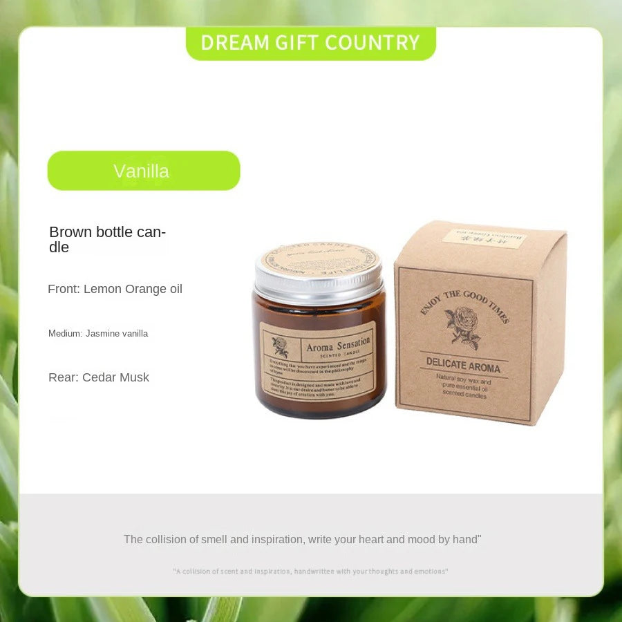 Hand-Poured Soy Wax Aromatherapy Candle in Amber Glass Jar