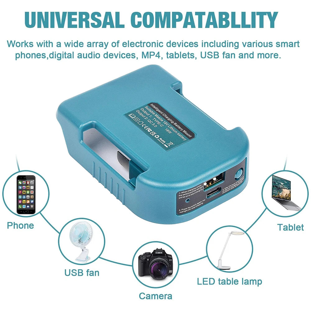 USB & Type-C Power Adapter for Makita 18V Batteries