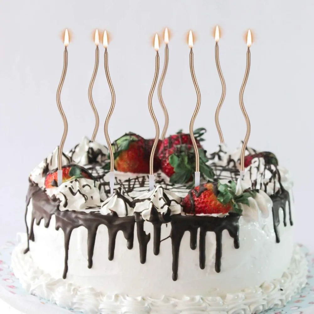 Spiral Birthday Cake Candles, Set of 6 Long Thin Decorative Candles for Cakes and Desserts