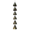A hanging vintage iron wind chime with multiple bells for outdoor garden decor