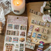 A collection of retro gallery 3D relief die-cut stickers for journaling and scrapbooking displayed on a page.