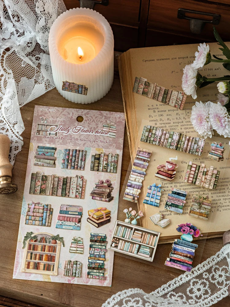 A collection of retro gallery 3D relief die-cut stickers for journaling and scrapbooking displayed on a page.