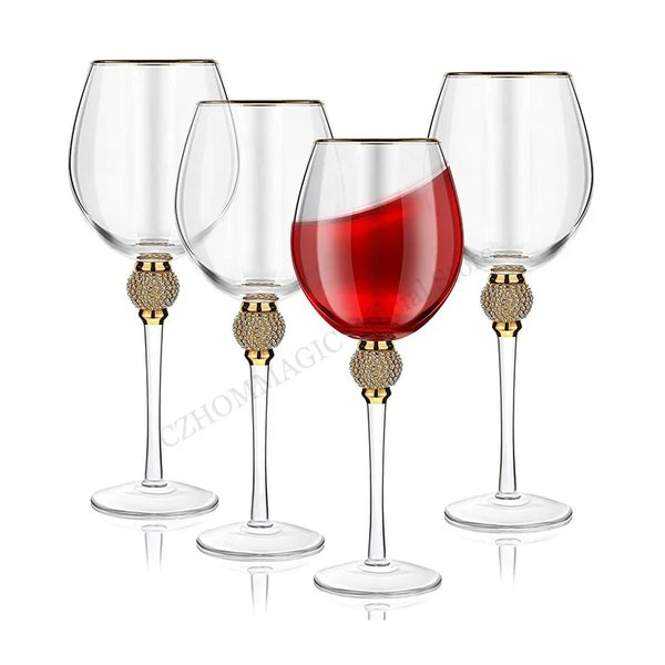 Elegant Gold-Rimmed Diamond Wine Glasses