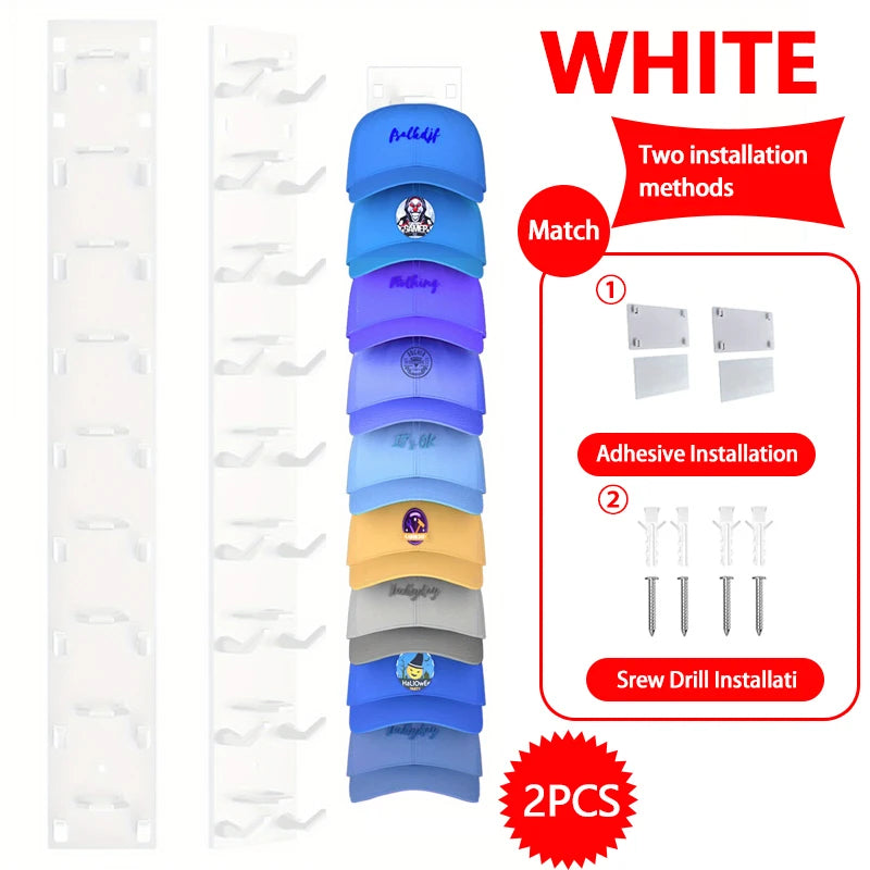 Wall-Mounted Baseball Cap Organizer for Up to 9 Hats