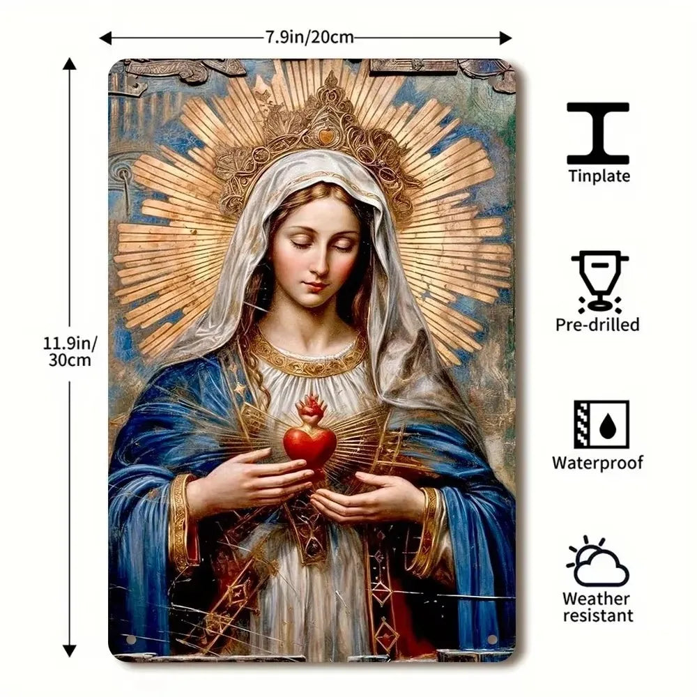 Vintage Aluminum Wall Art – Our Lady of Guadalupe Retro Sign