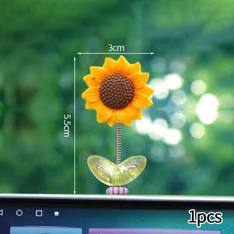 Mini Sunflower Shaking Head Car Decorations (Set of 5)