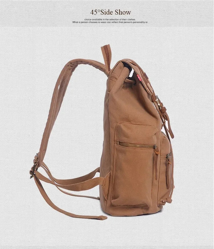 Vintage Canvas Backpack with Leather Accents – Large Capacity Travel & Laptop Bag
