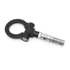 Black universal racing tow hook with a threaded metal fitting for Japanese cars