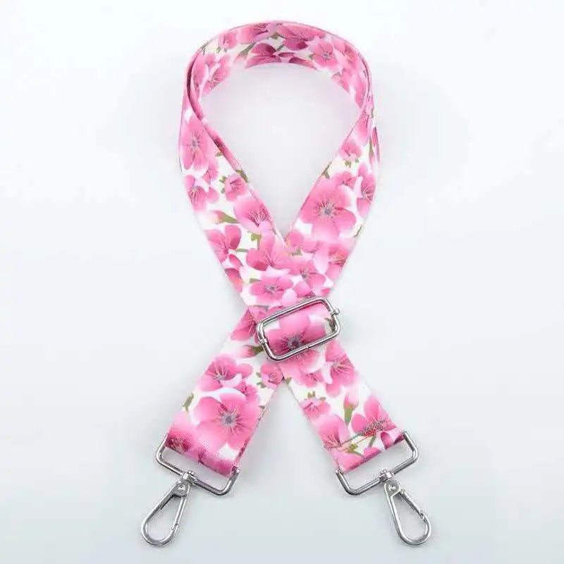 Pink floral jacquard adjustable crossbody bag strap