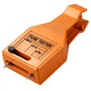 An orange universal automotive fuse tester device with a dial and puller mechanism.