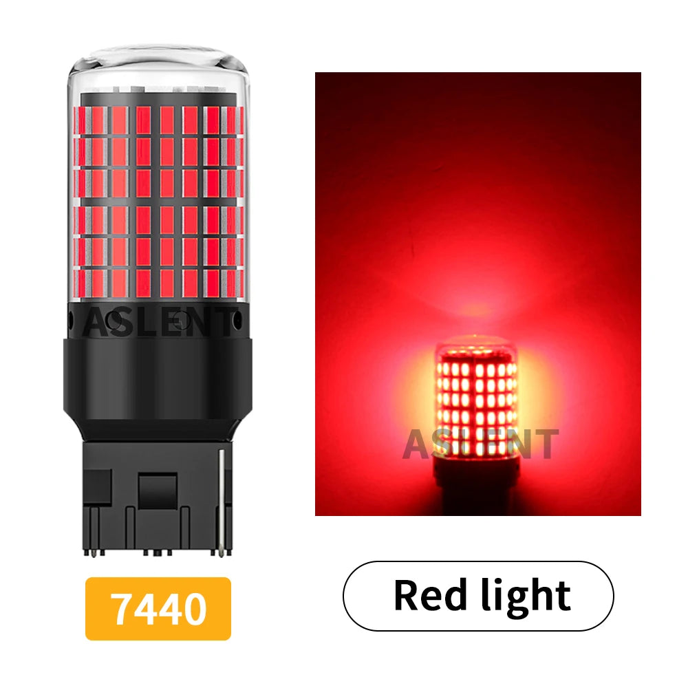 A cylindrical red LED light bulb with a black base and a grid pattern of red lights.