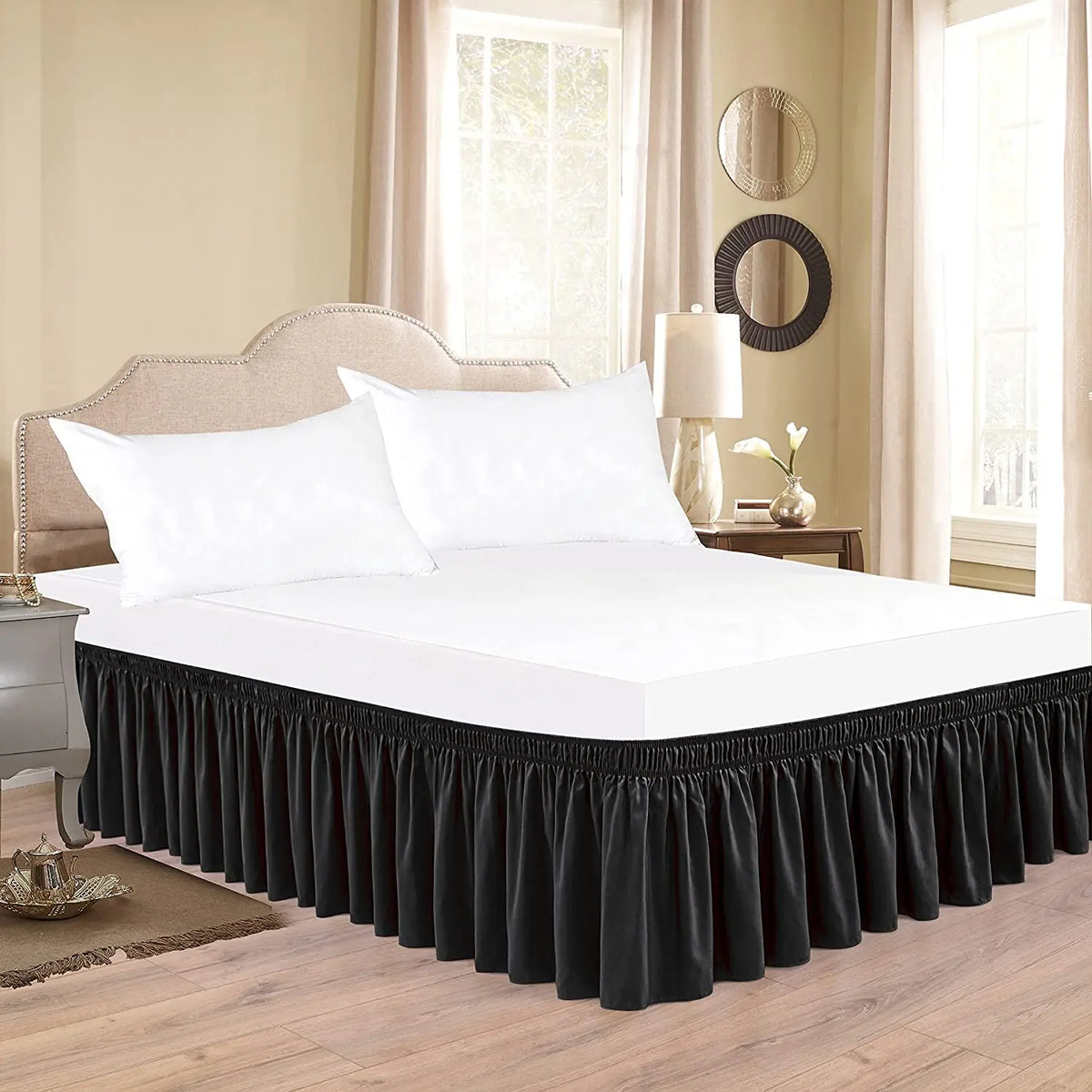 Wrap-Around Ruffle Bed Skirt with Elastic Belt - 15 Inch Drop