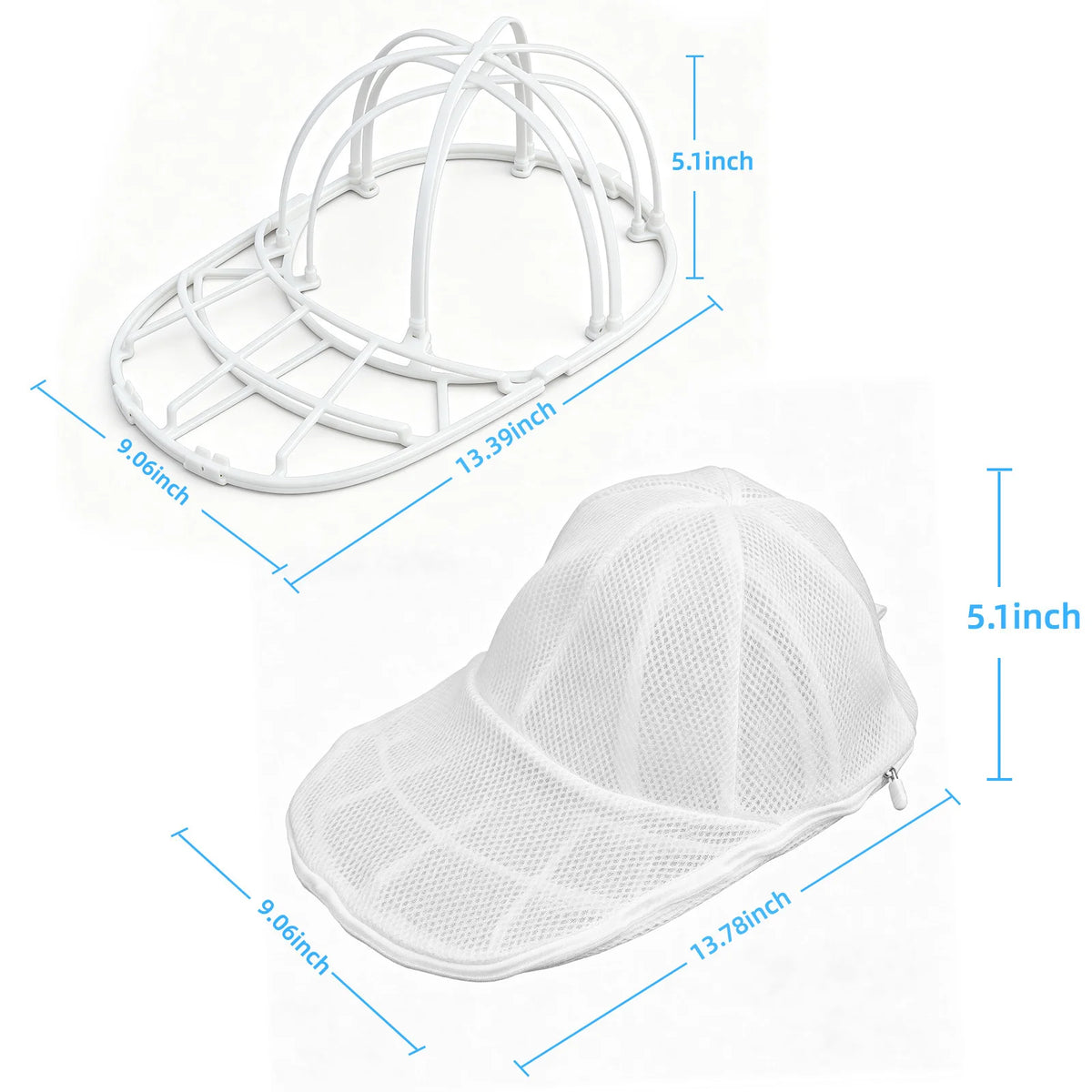White 2-layer hat washing cage and mesh laundry bag protector for baseball caps