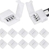 A pack of ten solderless L-shaped LED strip connectors for 4-pin RGB strips.