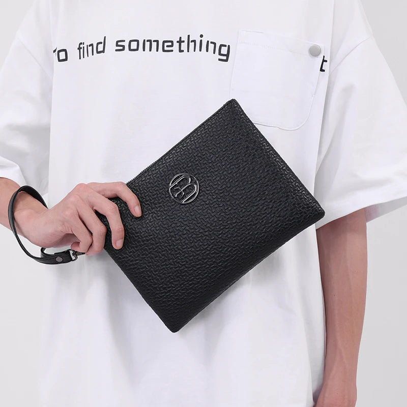 Men's Soft PU Leather Clutch Bag with Zipper Closure