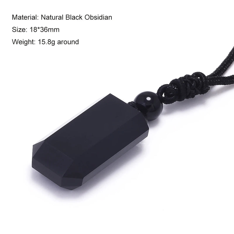 Geometric Natural Stone Pendant Necklace with Adjustable Leather Cord