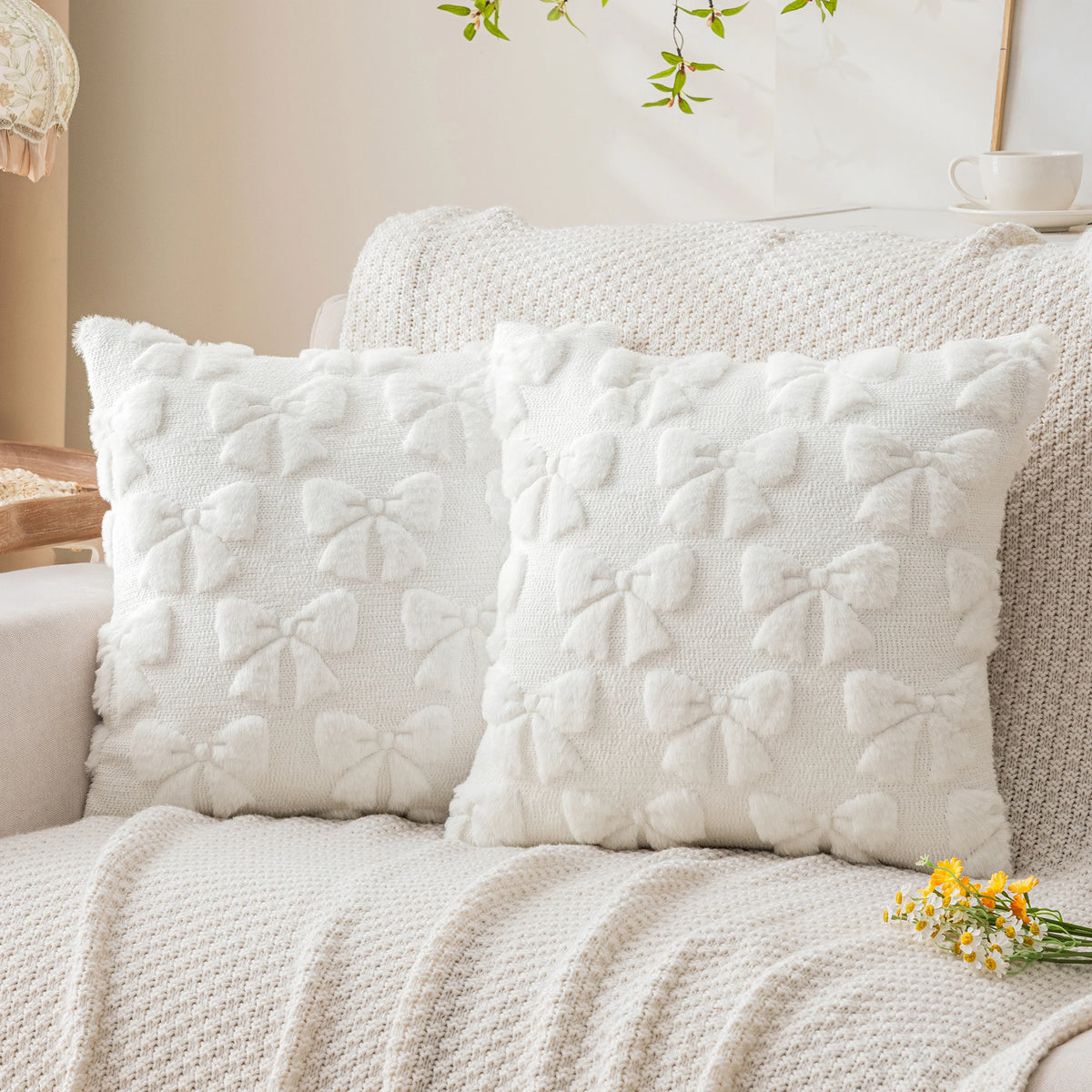 Faux Fur Bowknot Pillow Covers (Set of 2)