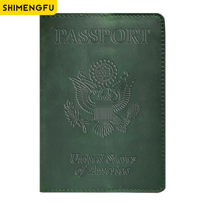 Genuine Leather Passport Holder with USA Flag Design