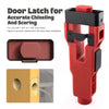 A red door latch tool designed for accurate chiseling and scoring of door installations.